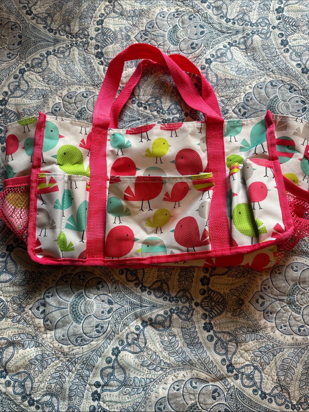 thirty-one Bird Print Tote with Bright Pink Accents